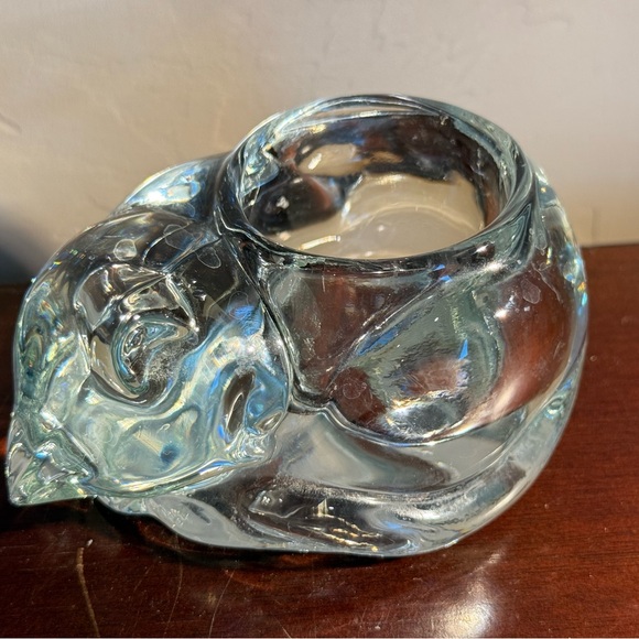 Vintage Indiana Glass Co sleeping Cat Art Candle holder- Clear - Picture 2 of 11